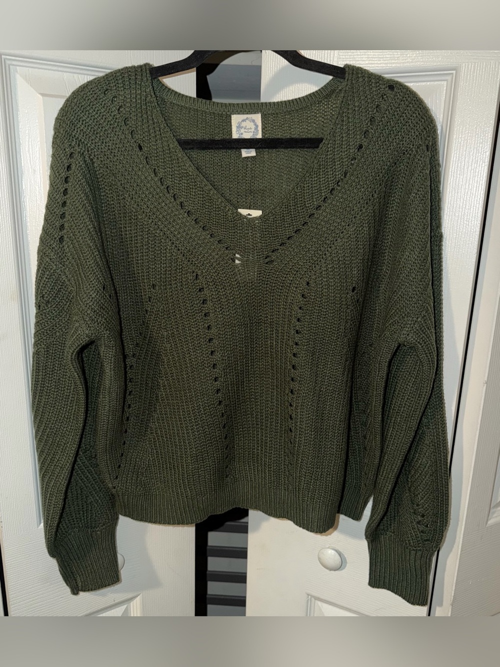 Francesca’s NWT Olive V-Neck Open Knit Sweater